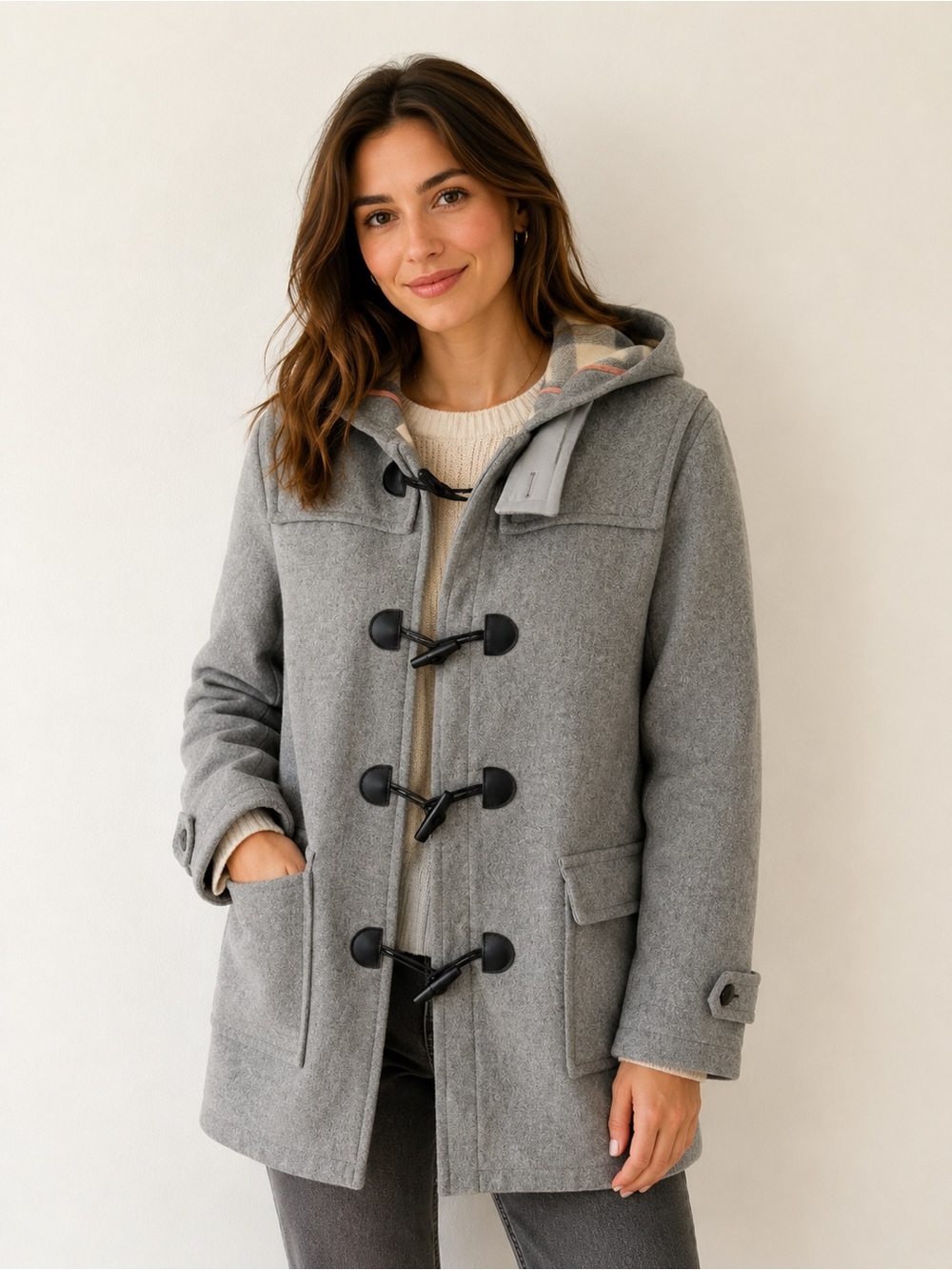 Vintage L’Éléphant Rouge Wool Blend Hooded Duffle Coat Gray Size Medium Classic